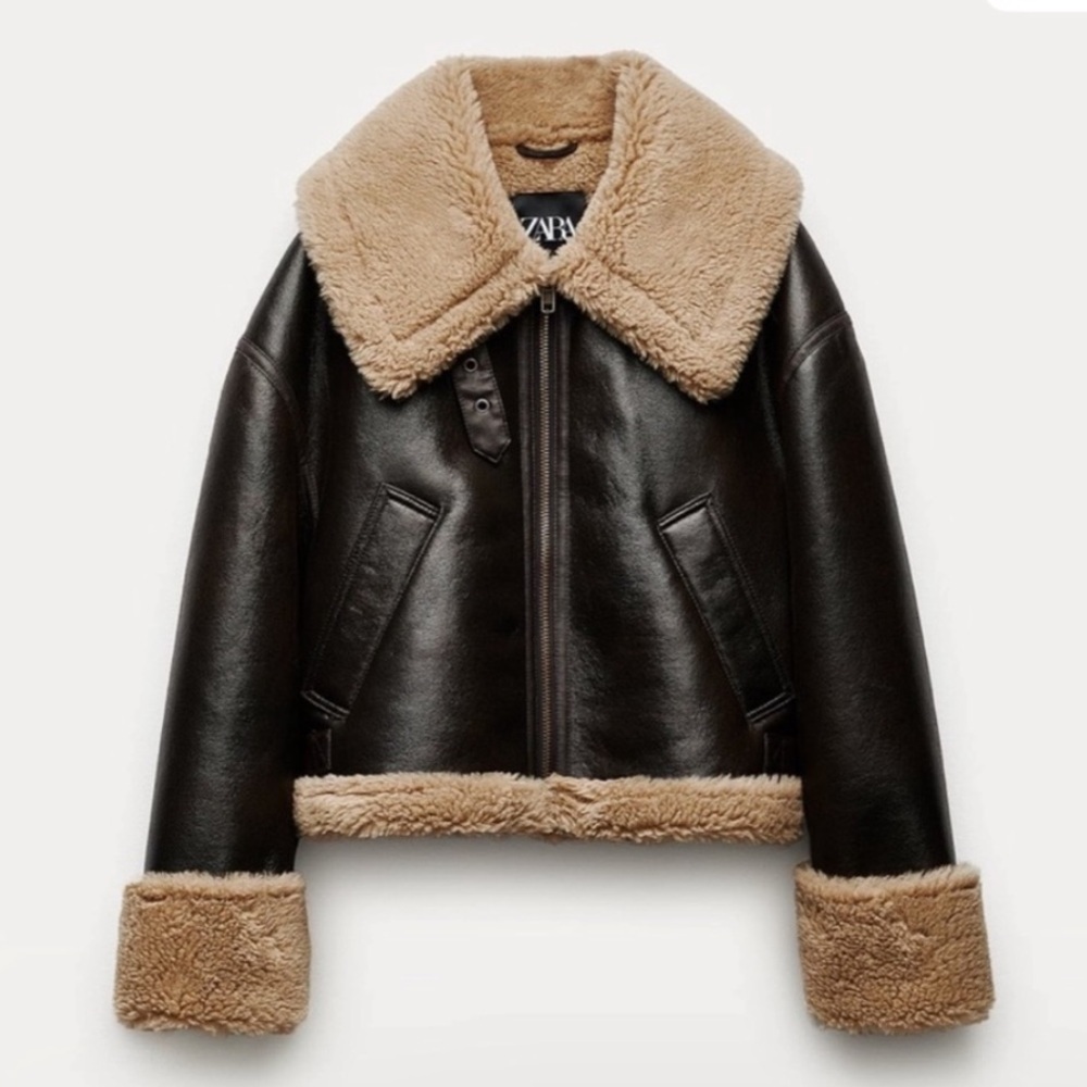 🆕 🔥 ZARA double faced biker jacket
Faux Shearling Brown Coat Size XS - Picture 12 of 15